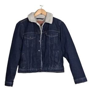 Levis Original Sherpa lined trucker denim Jacket  Kids Sz Lrg/ Wm  Sz Sm  EUC